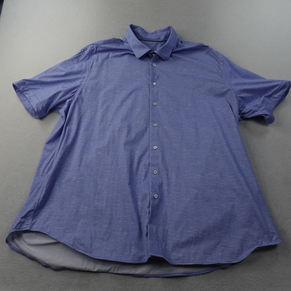 Bugatchi OoohCotton Tech Shirt Mens 3XL Blue 8 Way Stretch Short Sleeve